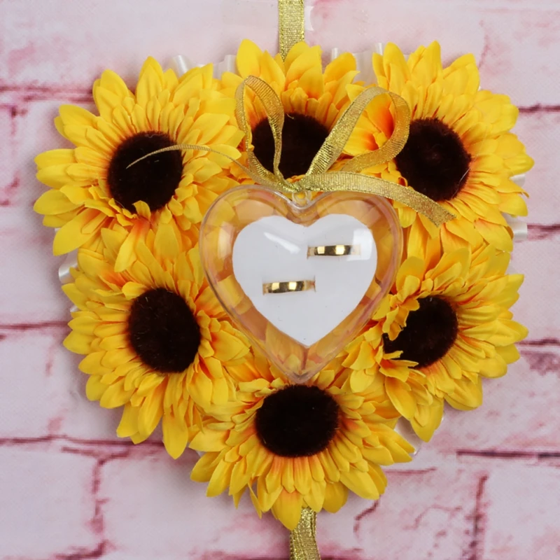 

Heart Shape Ring Pillow Cushion Ring Box Simulation Flowers Jewelry Case Party DIY Wedding Decors Valentine Day Ring Holder Gift