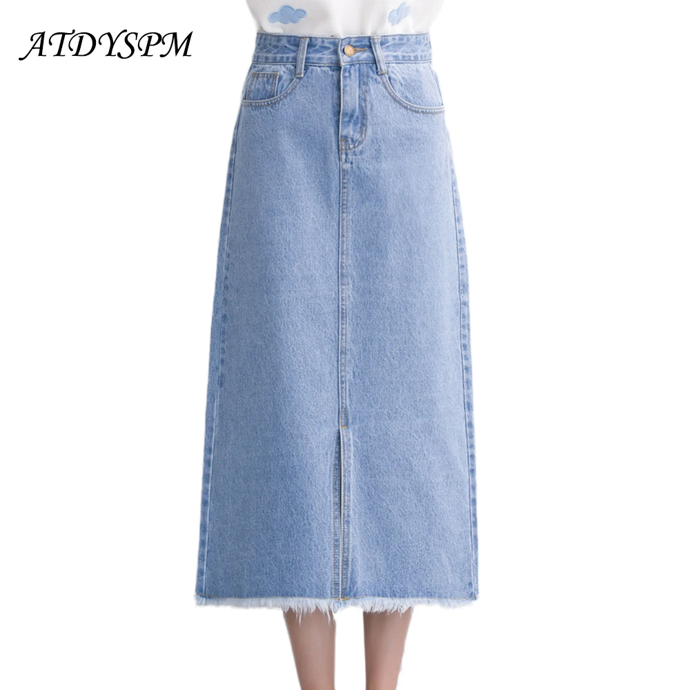2018 New Fashion Women's Denim Skirts Ladies Tassel Front Split Elegant