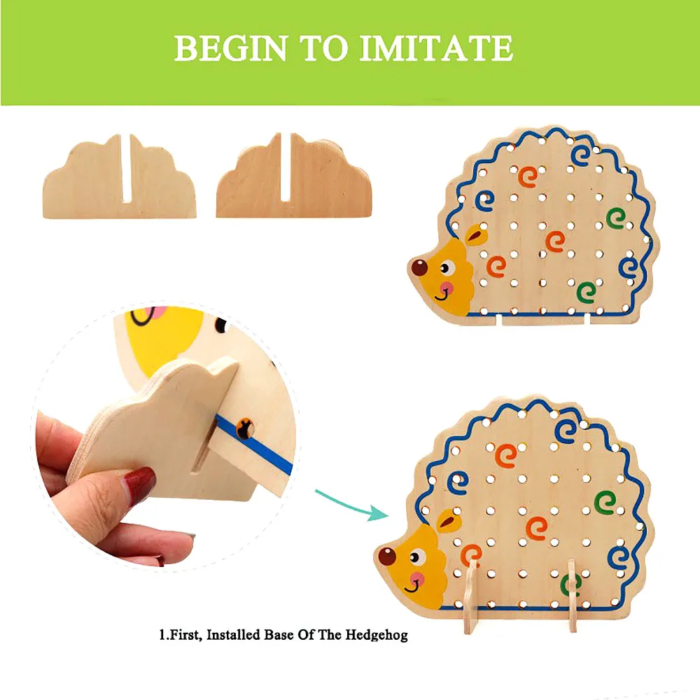 1 Set Creative Useful Wood Hedgehog Fruit Vegetable Beads Building Thread Toy for Kids