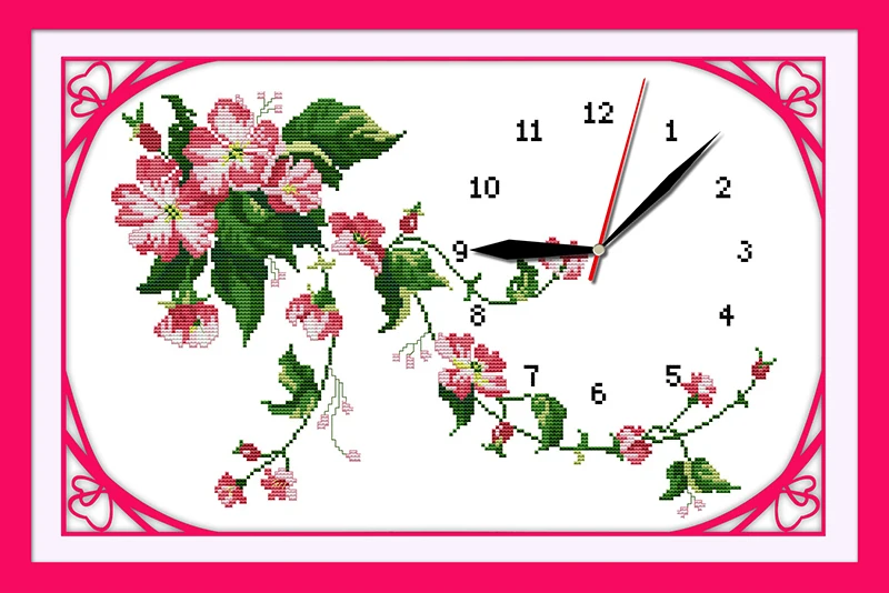 Wild rose clock dial cross stitch kit 14ct 11ct count print canvas wall