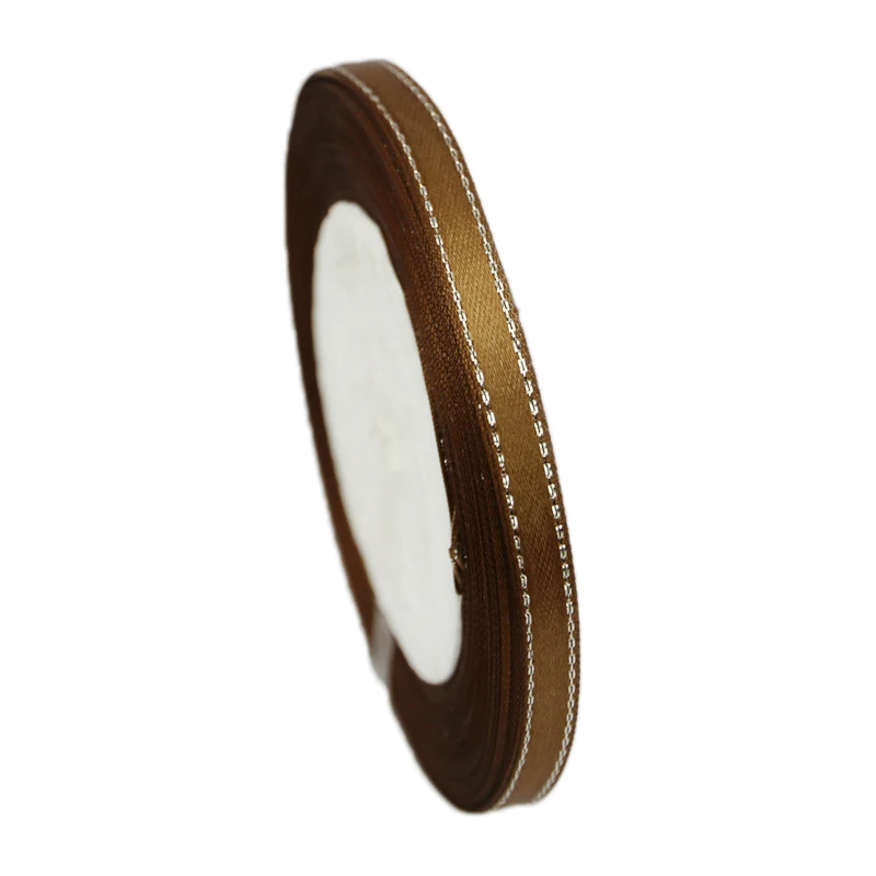 25 ярдов/рулон) 6 мм Серебряная обрезная атласная лента высокого качества подарочные упаковочные ленты - Цвет: Кофе