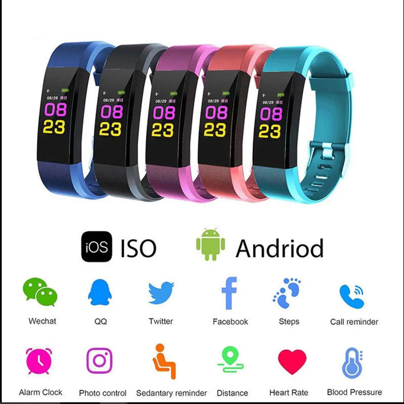 

Smart Watch Bracelet Wristband Pedometer Sport Blood pressure Heart Rate Fitness Tracker Watch