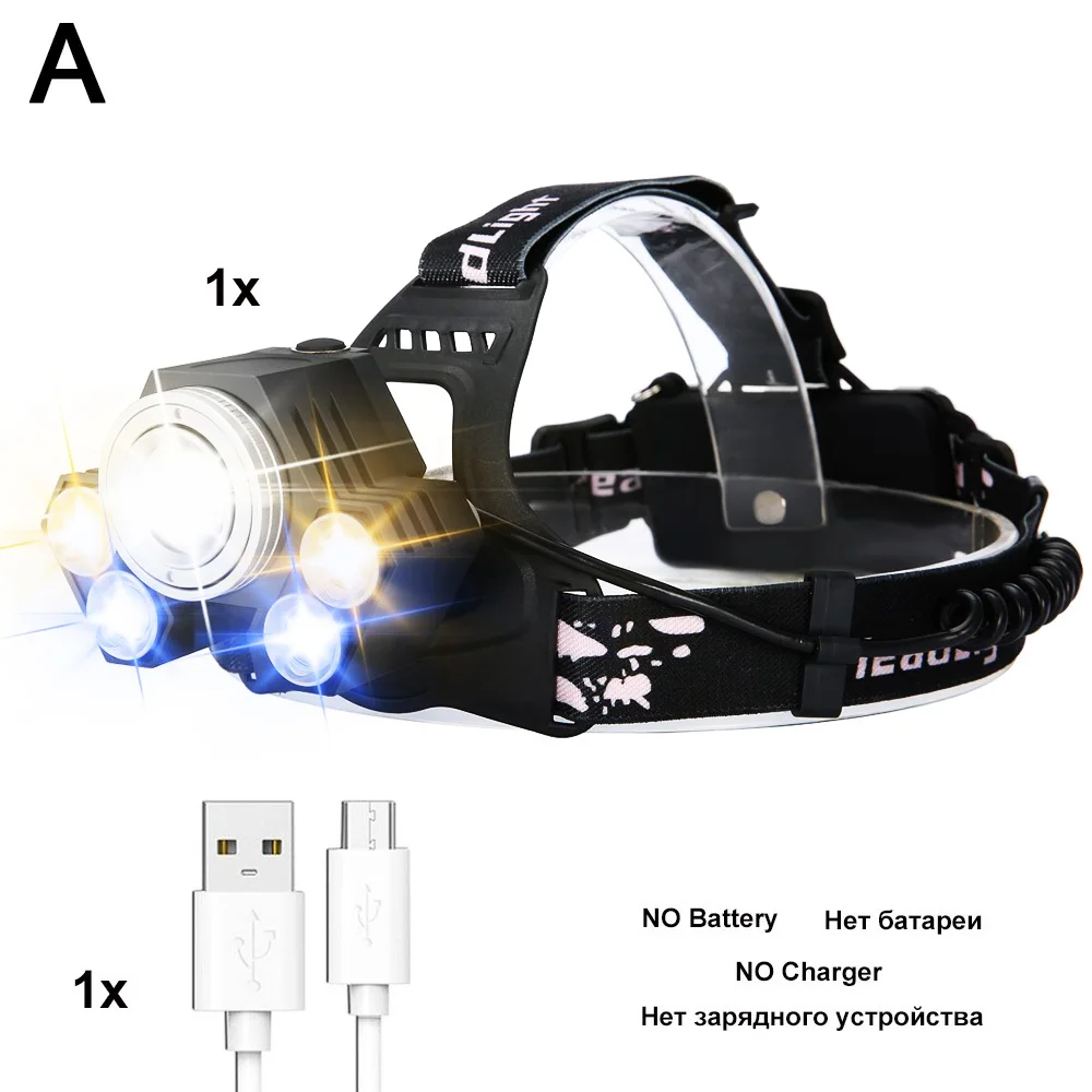 ZK20 дропшиппинг светодиодный налобный фонарь 5 режимов USB Перезаряжаемый водонепроницаемый налобный фонарь 3 светильник для кемпинга супер яркий головной светильник - Испускаемый цвет: NO Battery Charger