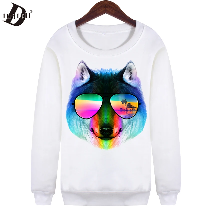 

Dingtoll Multi Wolf Printed Hoodies Women Harajuku Punk Hipster Pullovers Sweatshirt White S-XL Plus WMH120