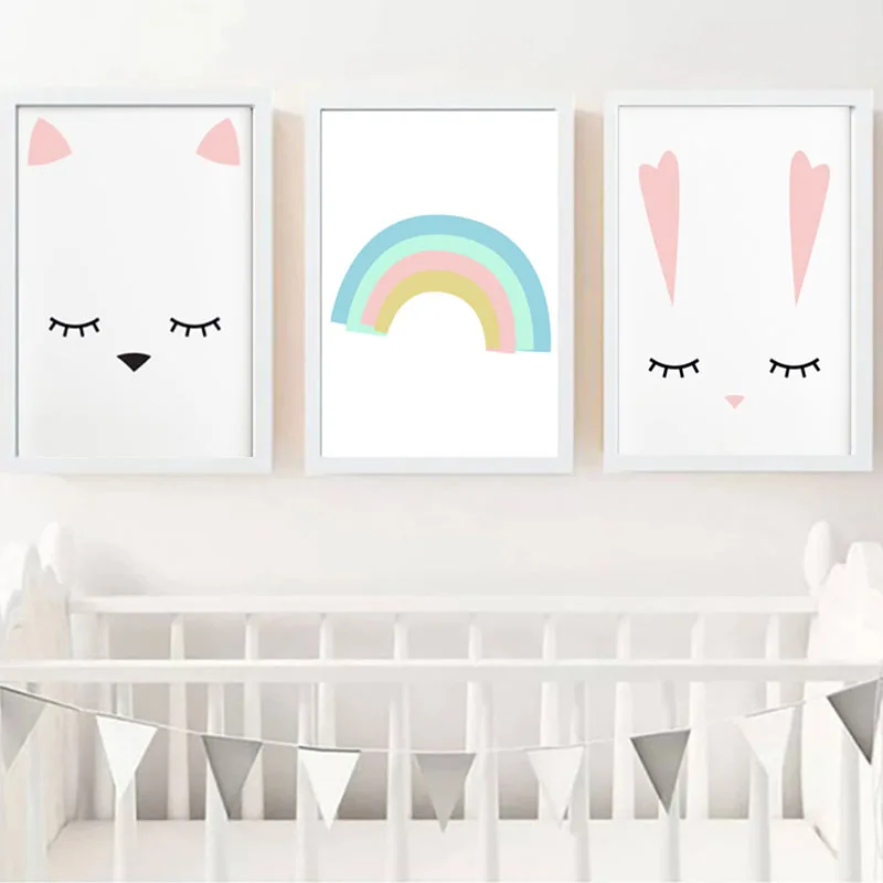 

Modern Nursery Wall Art Rabbit Lover Canvas Painting Scandinavian Rainbow Posters and Prints Quotes Pictures for Living Room