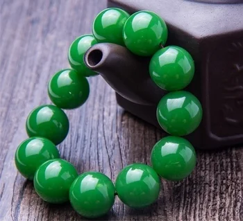 

Hetian Jade Bracelet Mens spinach green bead 18mm domineering Hetian jade bracelet hand on special offer free shipping
