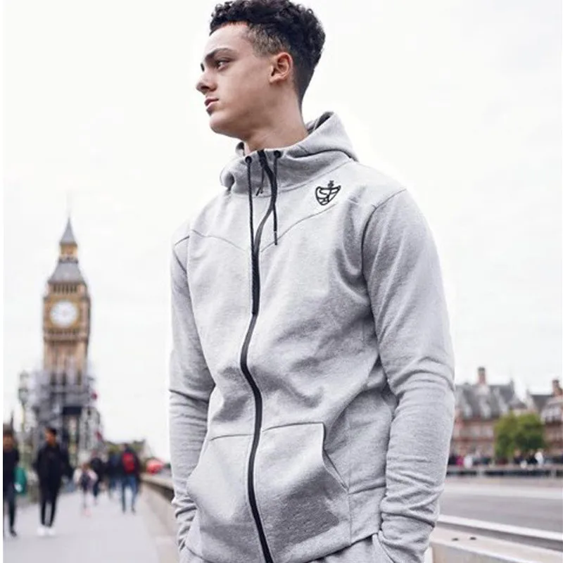 

New Men Running Sport Long Sleeved Hooded Sweatshirt Male Workout Tracksuit Top Joggers Gym Sportswear Men Fitness Jacket