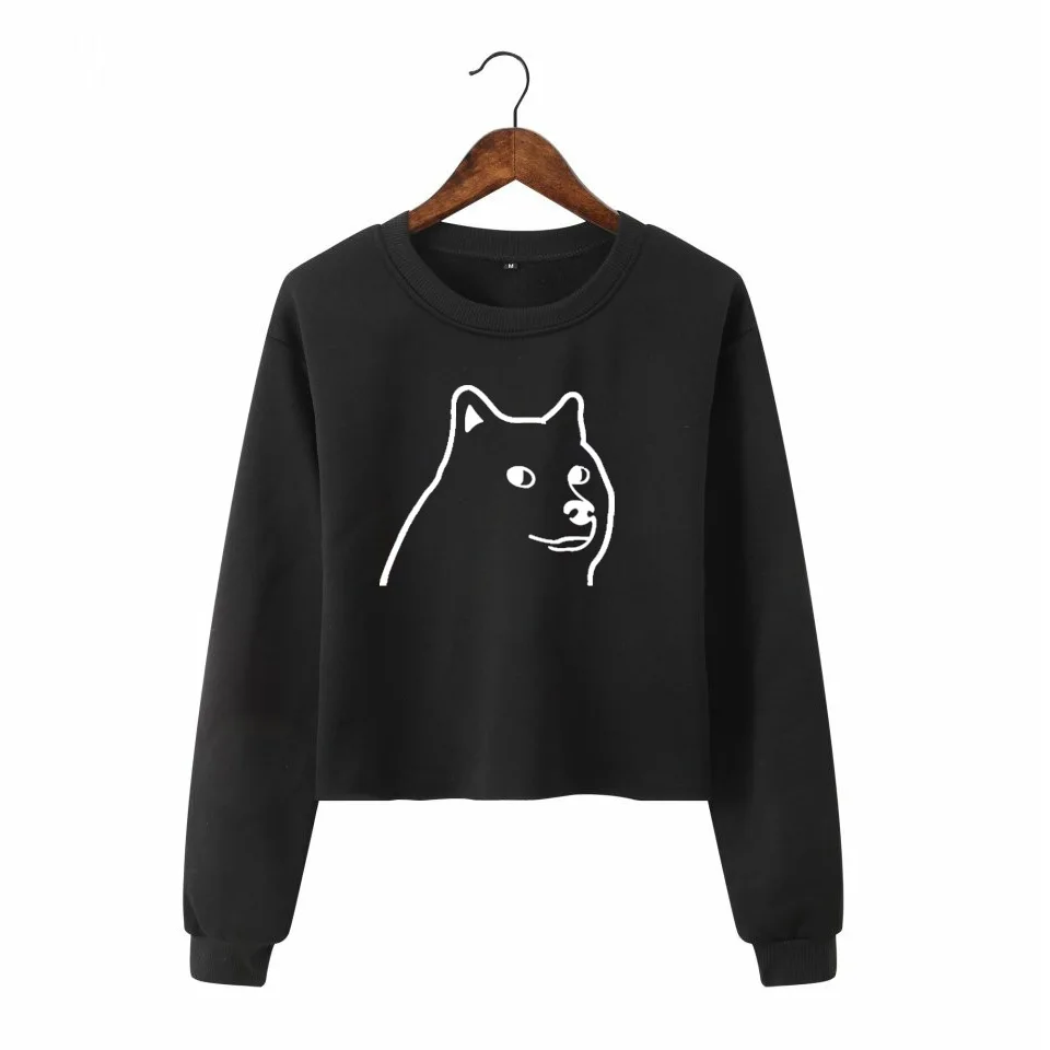 

Funny woman Dabbing Shiba Inu Fashion Cotton Tees Cartoon Dog black grey crop sweatshirt Cotton Tops
