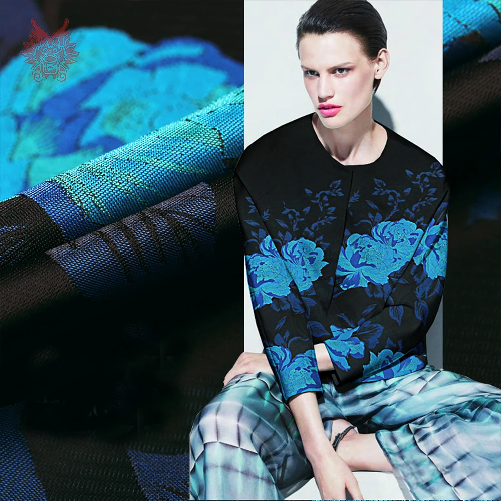 

American style luxury blue floral positioning jacquard brocade fabric for dress coat jacquard tissue tecidos stoffens SP4534