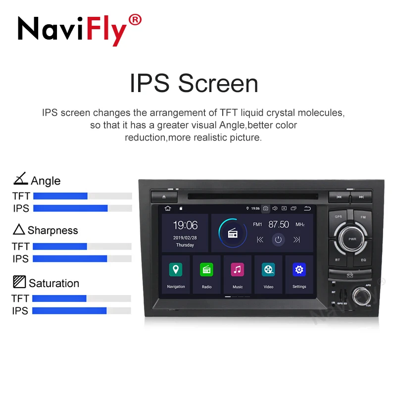 Sale NaviFly 7" 2 din PX30 IPS DSP android 9.0 car dvd player for Audi A4 S4 RS4 2002-2008  Autoradio with GPS system BT WIFI USB RDS 2