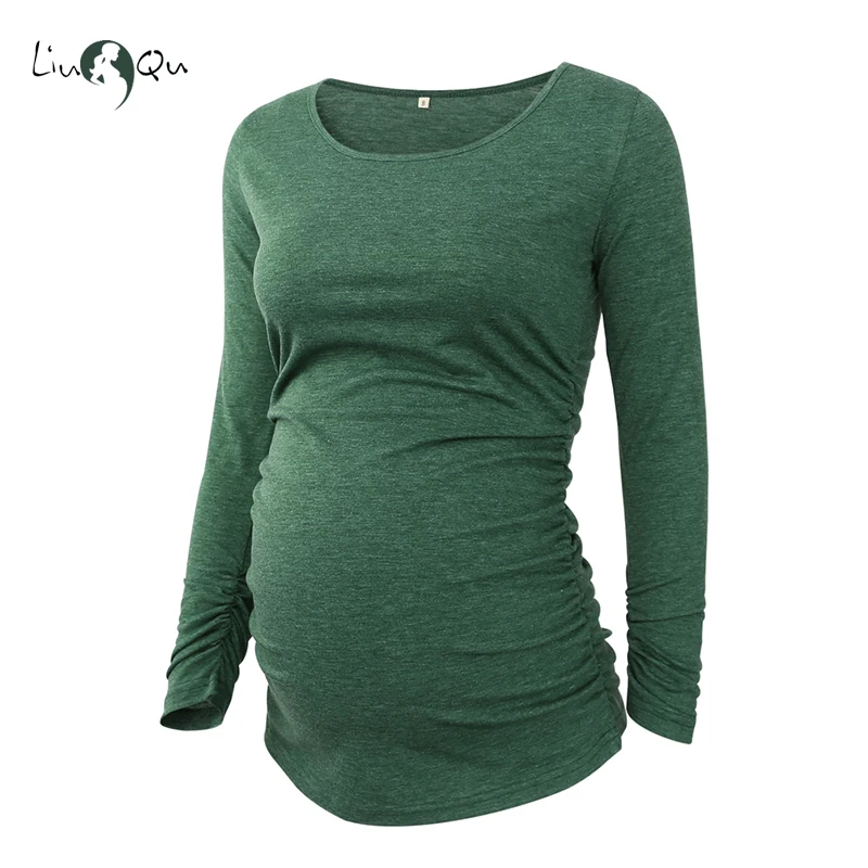 

Green Maternity Top Side Ruched Long Sleeve Blouse Womens Clothing Premaman Pregnancy Top Maternity Clothes for Women Tops