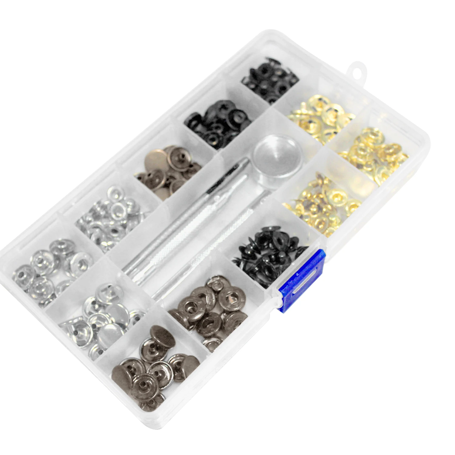 

120 Set Rivets Single Cap Rivets Tubular Snap Fasteners Press Studs Button Kit with 4pcs Fixing Tools for Leather Craft Decor