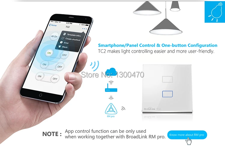 BroadLink ЕС TC2 E-Touch RF 433 МГц настенный включение/выключение света переключатель 123 банды Wi-Fi управление телефон один живой провод подключение умный дом