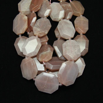 

Natural Pink Moon Stone Slice Middle Drilled Slab Pendant Beads,Raw Cut Octangle Gems Slab Graduated Nacklace Beads Jewelry