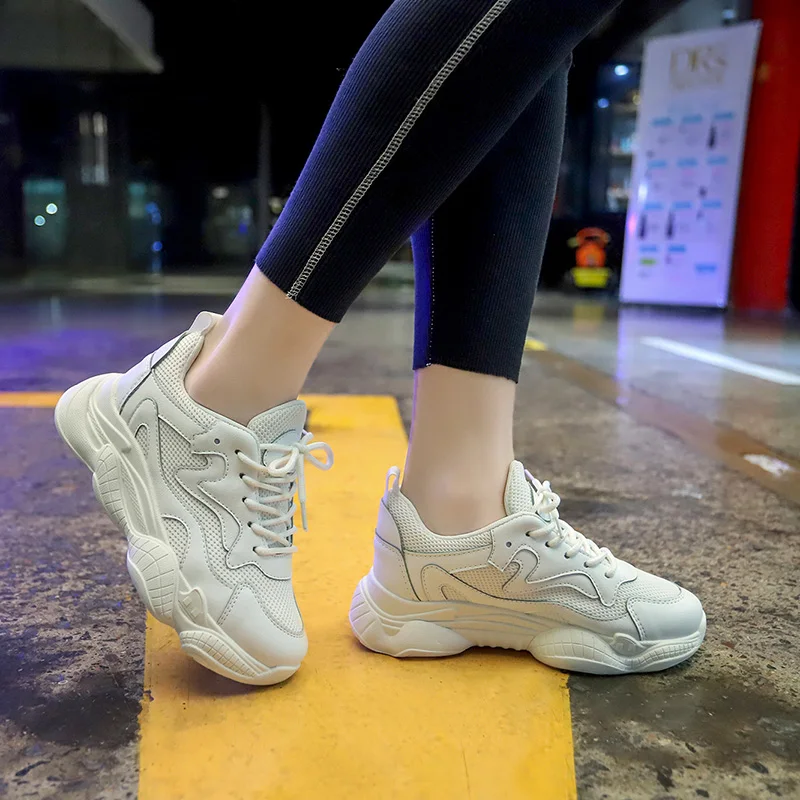 

2019 Women Fashion Trainer Sneakers Female 5cm Platform Tenis Teminino Comfortable Flats Lady Creeper krasovki Chunky Shoes