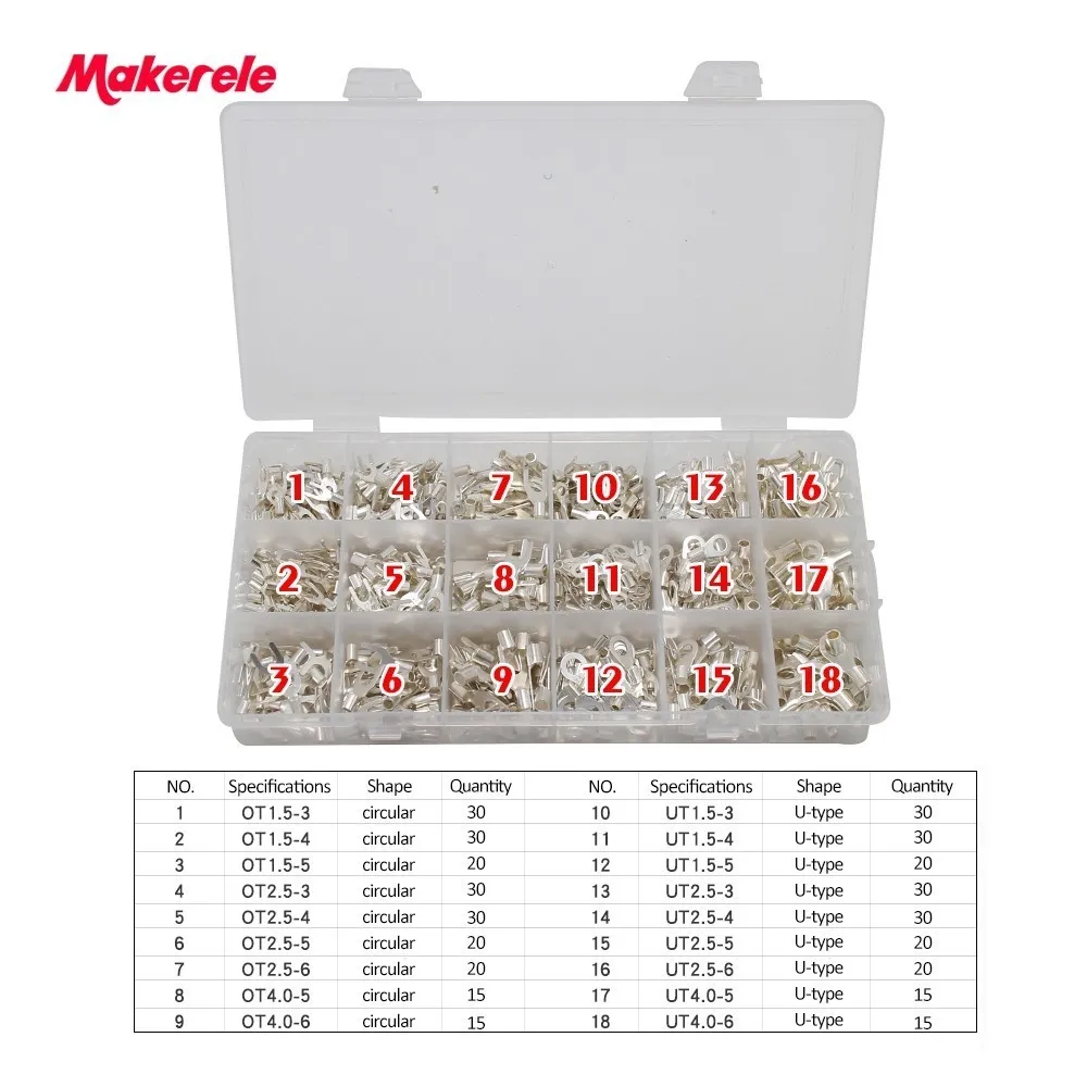 U tipo de Terminal Fio de Cabo 18 tipo Frio 420 Pçs e caixa nu Anel Garfo Não isolado Terminais Variedade Kit Conector Crimp Spade