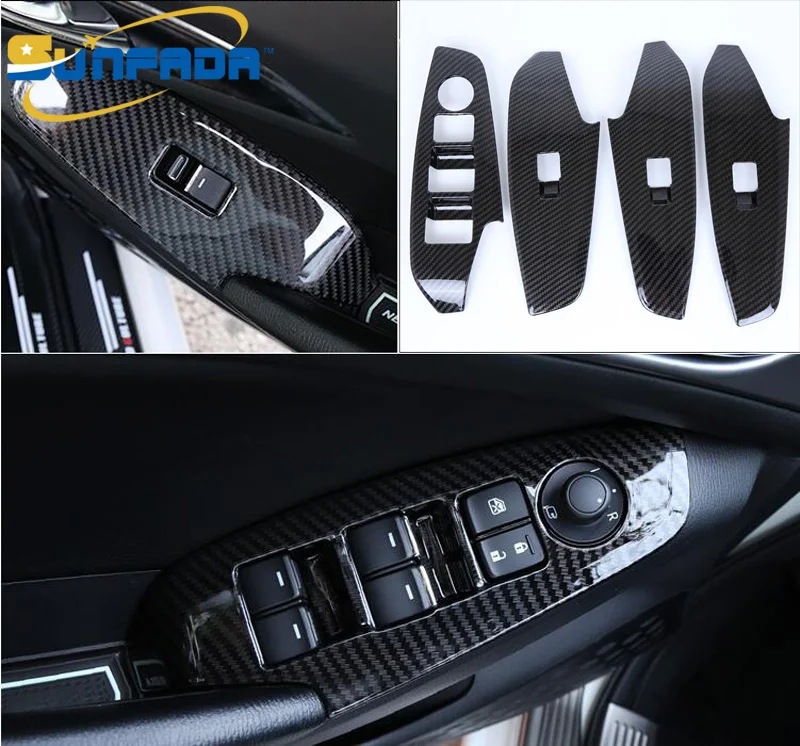 

SUNFADA [LHD]Chrome ABS/Carbon Fiber Door Armrest Trim Window Lift Switch Car-covers For NEW MAZDA 3 AXELA 2014-2017 Car Styling
