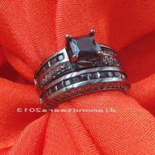 Size 5-10 Luxury Jewelry princess 10kt black gold filled black AAA CZ Party Engagement Wedding women Bridal Ring set gift
