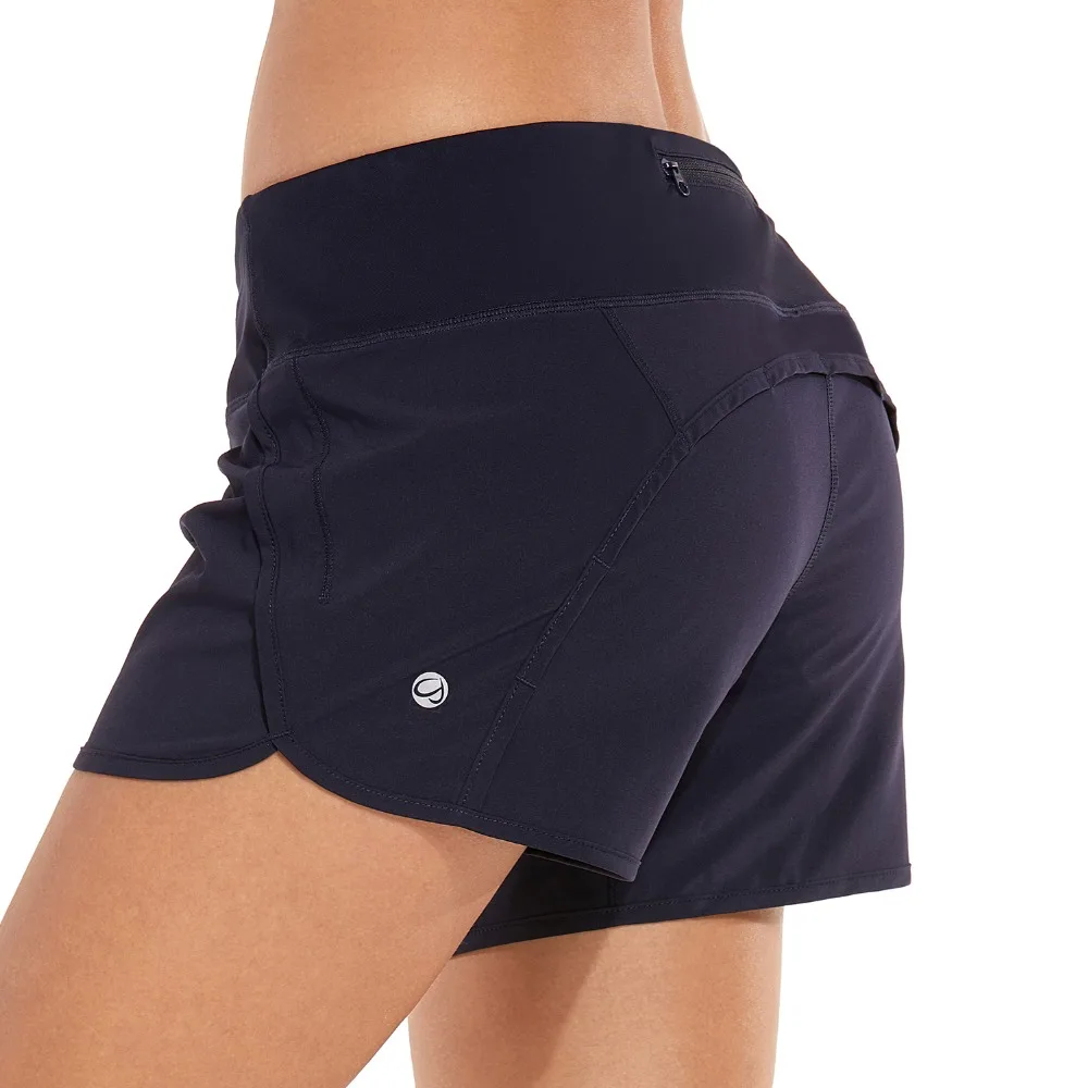 Women's Workout Sports Running Shorts Pants With Zip Pocket - 4 inch
