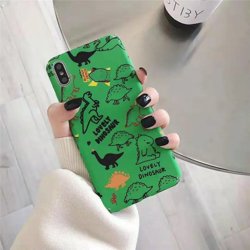 For iPhone XR XS MAX 8 7 6s Plus Phone Covers Full Back Case Cute Green Dinosaur Family Lovely Cartoon Pattern Fundas Coque Capa |
