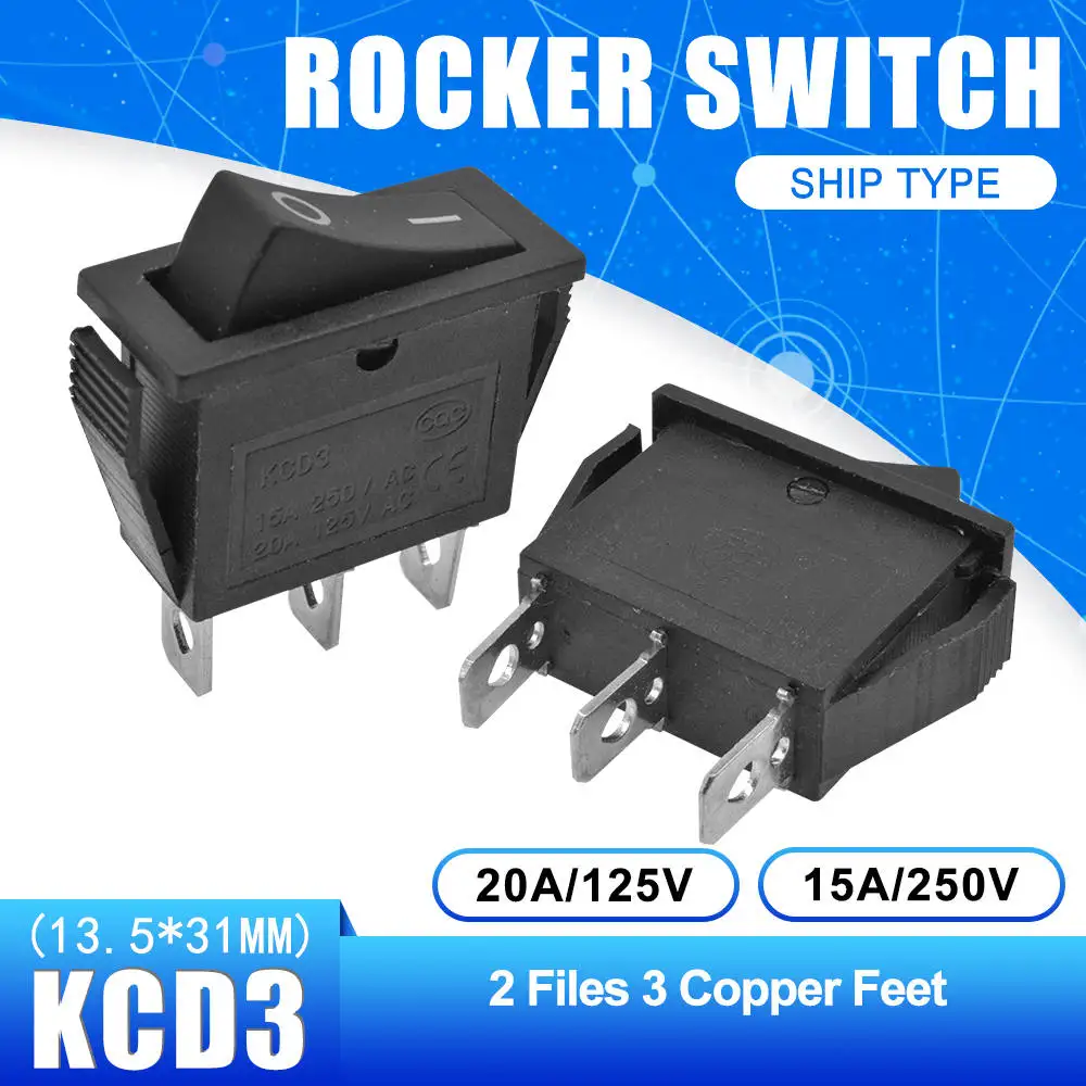 5 шт. KCD3 кулисный переключатель 15A/16A/20A 125 V/250 V ВКЛ-ВЫКЛ-на 2 позиции 3 позиции 2Pin 3Pin электротехнического оборудования Мощность переключатель - Цвет: ON-OFF 3 Pin