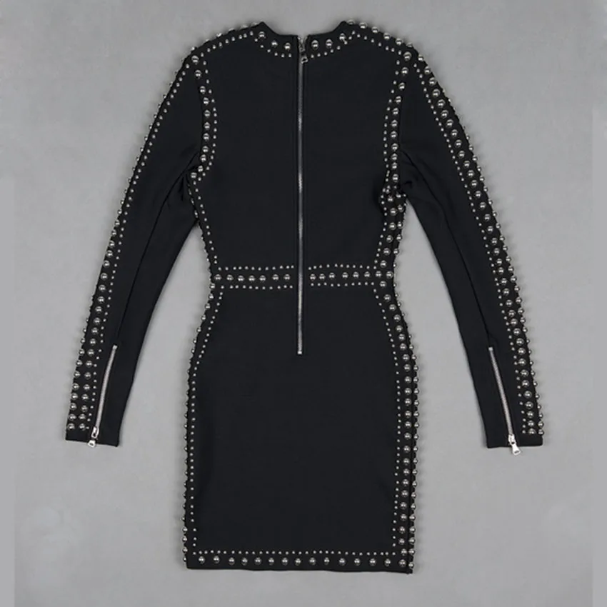 Новое поступление, модное Черное женское облегающее Бандажное платье с длинным рукавом и бисером, вечерние платья знаменитостей