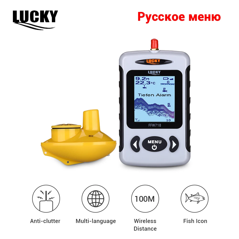 Russian MenuLucky FFW718 Wireless Portable Fish Finder Black Grey Color Optional