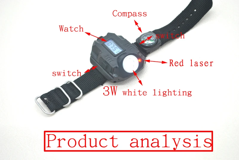 Многофункциональный Водонепроницаемый Спорт зарядка через usb led наручные смотреть факел с красным лазером перезаряжаемые освещение тактический фонарик