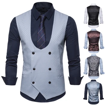 

Fashion Suit Vest Men Formal Dress Vest Colete Masculino Herringbone Gilet Fitness Sleeveless Jacket Wedding Waistcoat Men 2XL