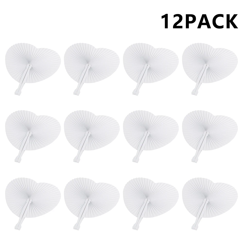 

12pcs Pocket Paper Fans Folding Handheld Fan Heart Shape for Wedding Party Guest Wedding Birthday Decoration White