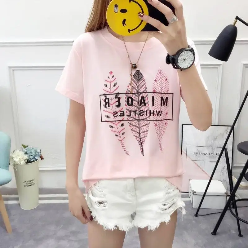 HMK Women Cute T shirts Funny t shirt Summer Loose Tops Basic Tee