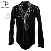 Мужская/Мужская рубашка для латинских танцев, Высококачественная Бархатная и алмазная Мужская одежда для латиноамериканских танцев, топы для самбы/вальса/бальных танцев