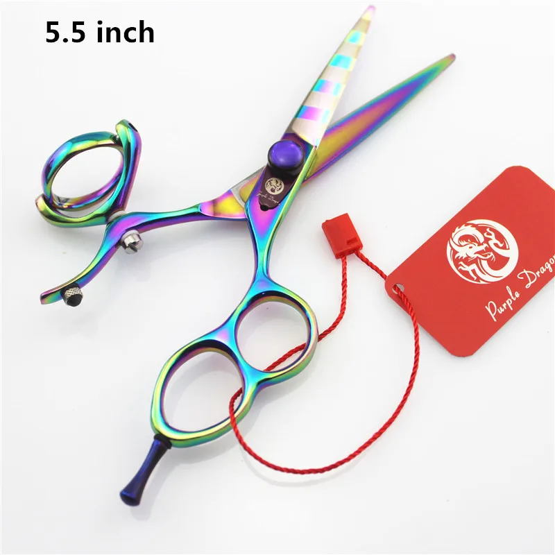 Фиолетовый дракон 5.5 В. Профессиональный Парикмахерские Ножницы, 62HRC JP440C, Ножницы, вращающейся ручкой, необходимые для парикмахеров - Цвет: rainbow