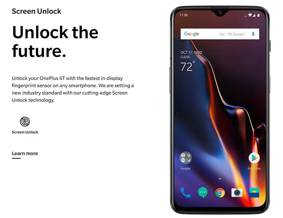 Oneplus 6T мобильного телефона 6/8GB RAM 128/256 ГБ ROM Snapdragon 845 Octa Core 6,4" Двойная камера разблокировка экрана NFC для мобильного телефона