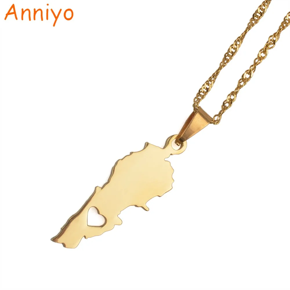 Buy Anniyo Lebanon Country Map Pendant Necklaces Gold