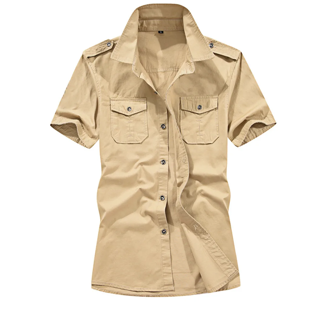 Lncdis Роскошные Для мужчин рубашка в стиле милитари s короткий рукав Slim Fit Camisa Masculina