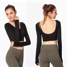 Женские футболки для йоги длинный рукав, для йоги укороченные топы Спортивные Фитнес-Спорт футболки тренажерный зал Спортивная одежда для йоги