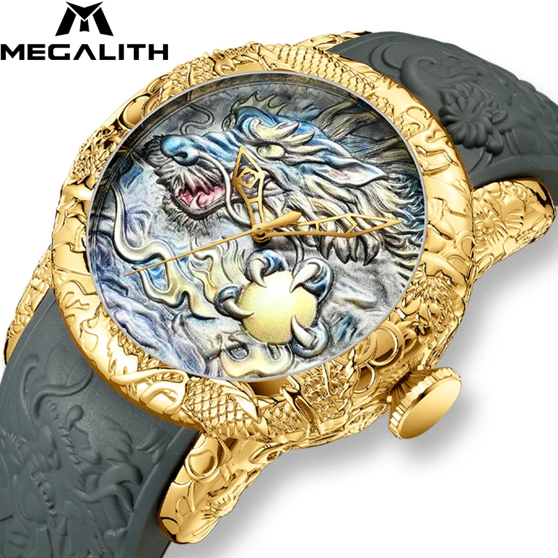 

Relogio Masculino 2019 Fashion Dragon Sculpture Watch Men Waterproof Big Dial 3D Dragon Emboss Quartz Wirst Watches For Men 8041