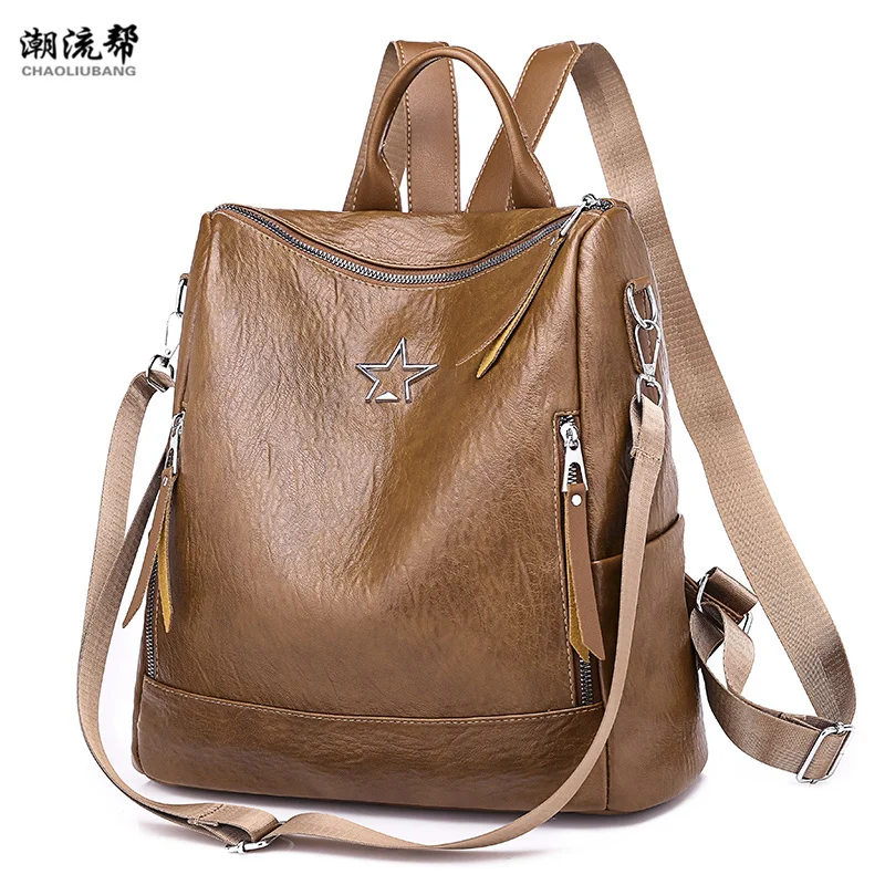 

2018 Leather Backpack Women Vintage Backpack For Woman Zipper High Quality School Shoulder Bag For Youth Mochila Feminina Black
