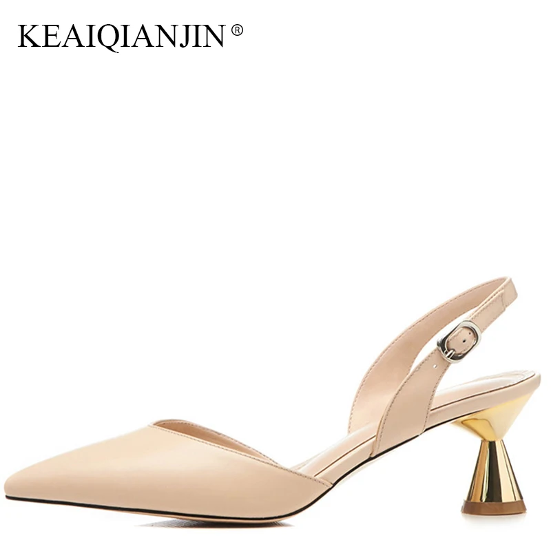 

KEAIQIANJIN Woman Apricot High Heels Sandal Fashion Genuine Leather Black Party Shoes Sexy Summer Gladiator Beach Sandals 2018