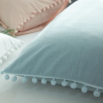 Хлопок, серый/светло-голубой/серый/розовый/белый, Европейский стиль, чехол для подушки с помпоном, одинарная наволочка, чехол для подушки