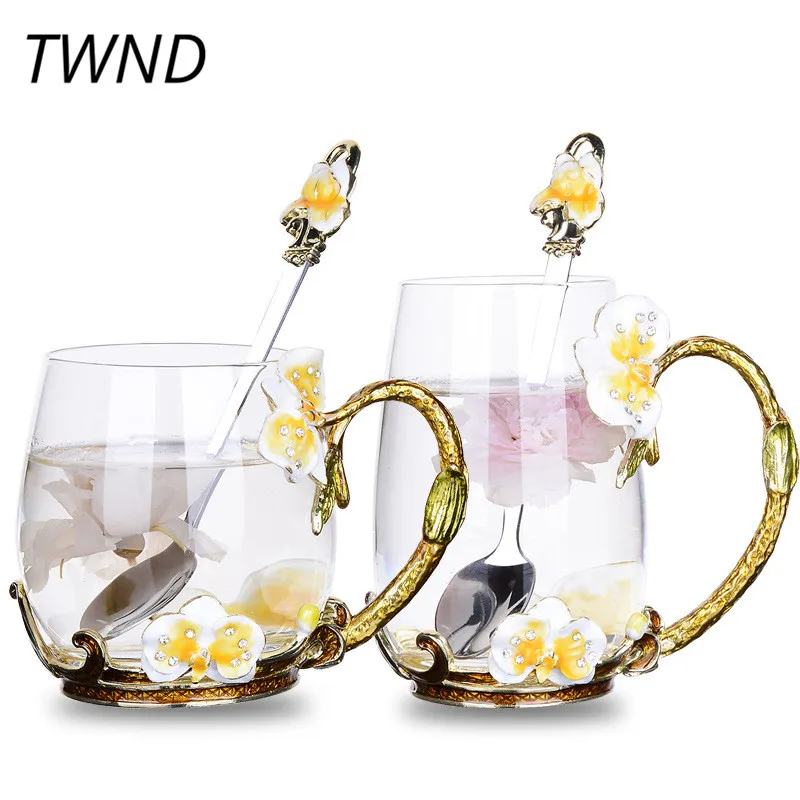 Buy Color enamel glass coffee mugs with spoon flower