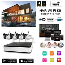 Home surveillance Camera system 4CH Wireless Full HD Video NVR 4pcs outdoor IR night Onvif Remote view Wifi Camera WIFI NVR kit