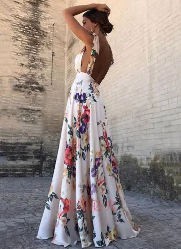 

Sexy Floral Print Women Summer Sleeveless V-Neck Backless Vintage Long Boho Party Cocktail Casual Loose Beach Pink Dress