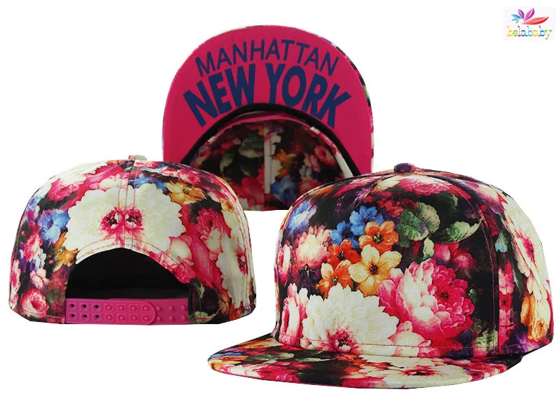 Belababy 2016 MANHATTAN NEW YORK Cap Flower Floral Hip Hop Hats