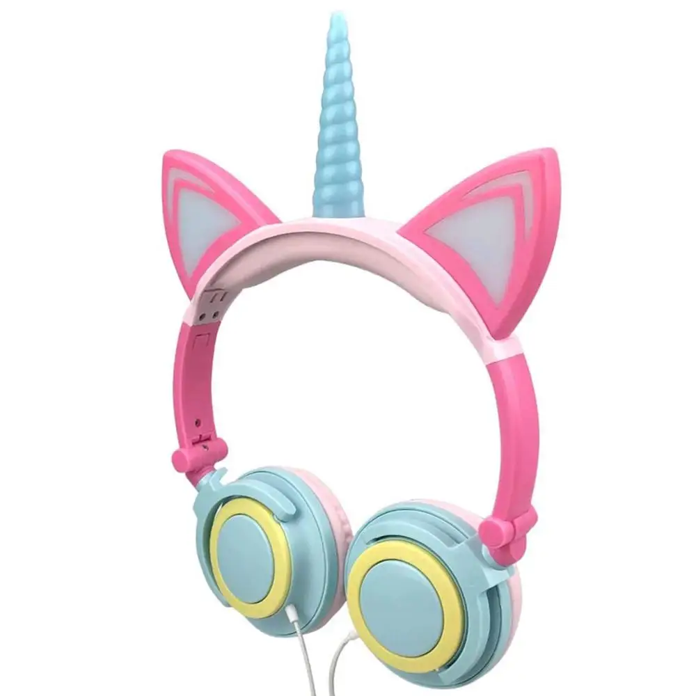 

Foldable Flashing Unicorns Kids Headphones Gaming Headset Earphone With LED Light Ear Pods For PC Computer Mobile Phone Audio De