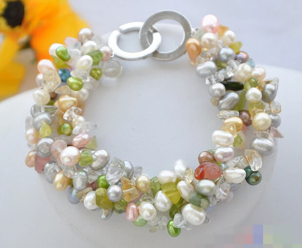 

Hot sell ->@@ > 01370 4row 8" multicolor rice pearl crystal detritus bracelet -Top quality free shipping