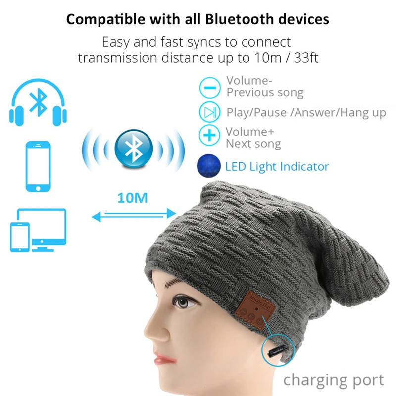 Модная шапка бини, шапка, беспроводная Bluetooth гарнитура, гарнитура, динамик, микрофон, зимняя, для спорта на открытом воздухе, стерео, музыка, шапка, 18Nov28