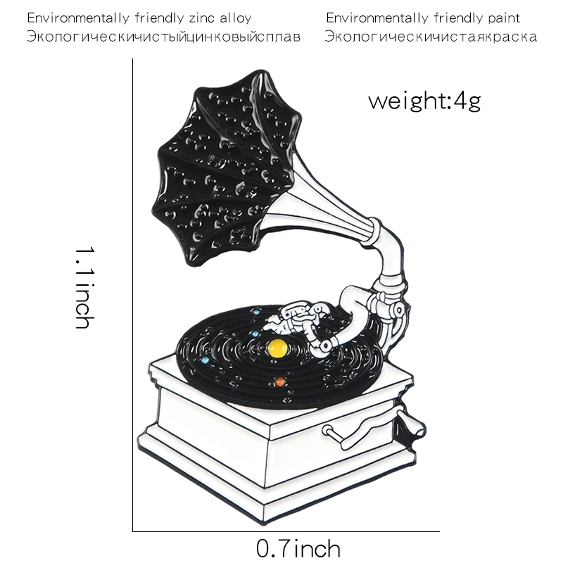 Фонограф булавки космическая булавка солнечная система брошь свитер рюкзак джинсовые куртки аксессуары планеты булавки