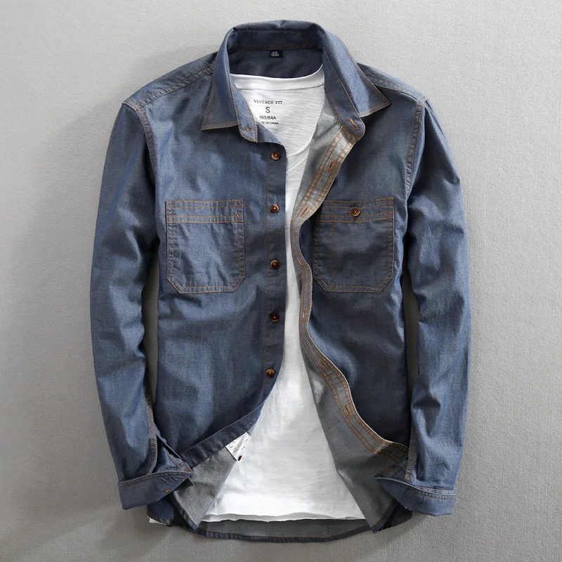 

ICPANS Long Sleeve Denim Shirt Men Regular Slim Spring Autumn Mens Casual Shirts Cotton Mens Clothing